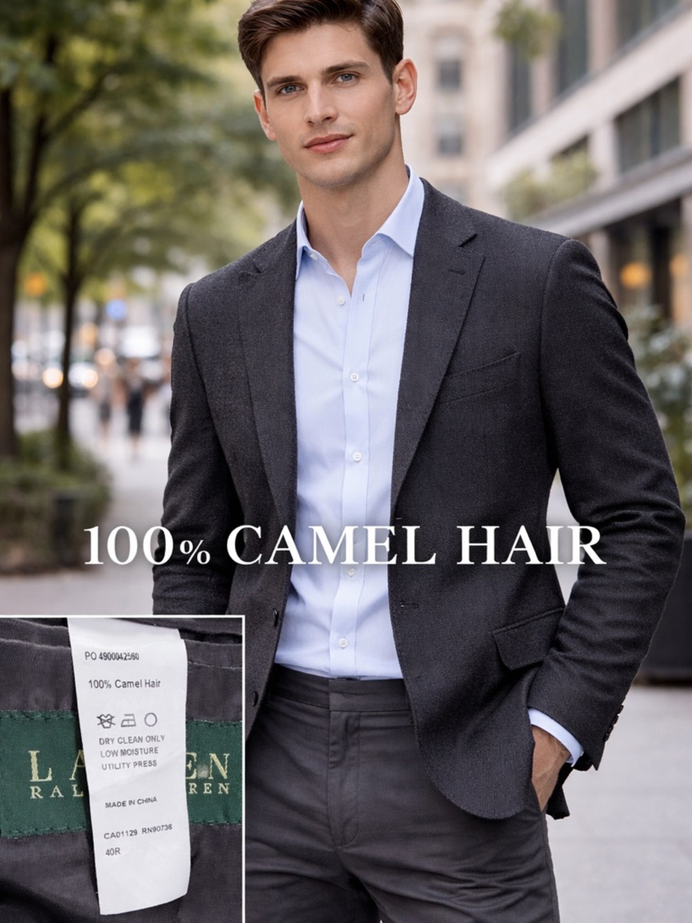 Camel Hair Ralph Lauren Men's Gray Notch-Lapel Sport Coat